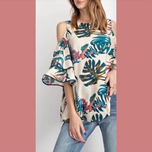 Tropical Tunic with Layered Bell Sleeves M/NWT